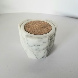 White Marble and Cork set of 6 Coasters with holder